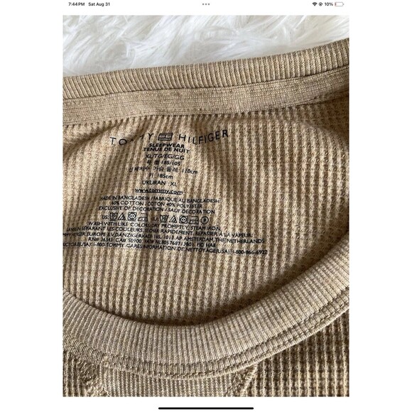 Tommy Hilfiger Men’s Size XL Thermal Waffle-Knit Logo Pajama T-Shirt Tan NEW - Picture 3 of 6